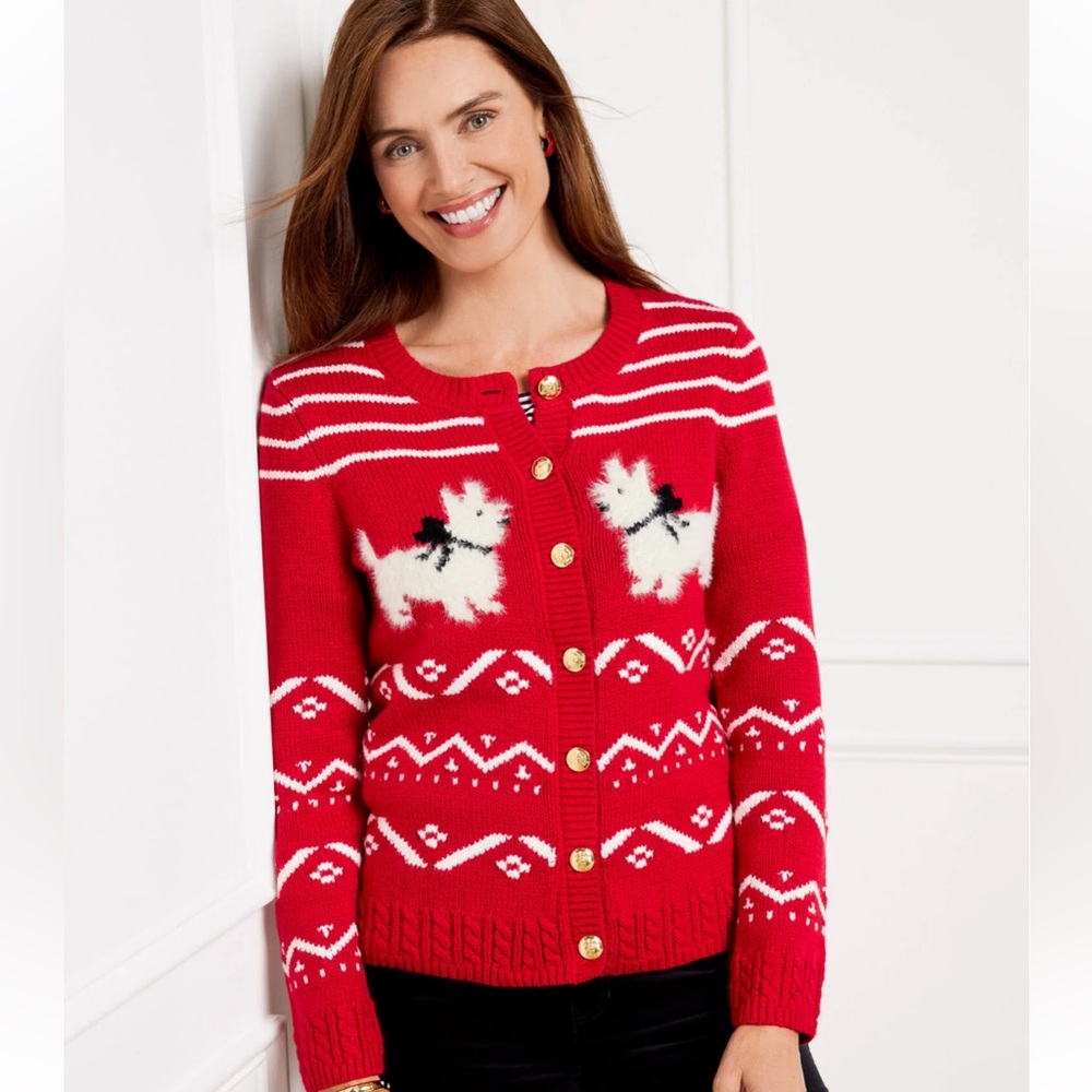 TALBOTS CREWNECK CARDIGAN - SCOTTIE DOG FAIR ISLE